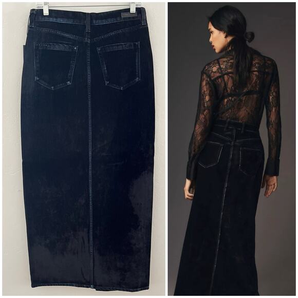 Blank NYC Crushed Velvet Maxi Denim Skirt Witchycore Whimsigoth Size 28 NWT - Picture 2 of 9